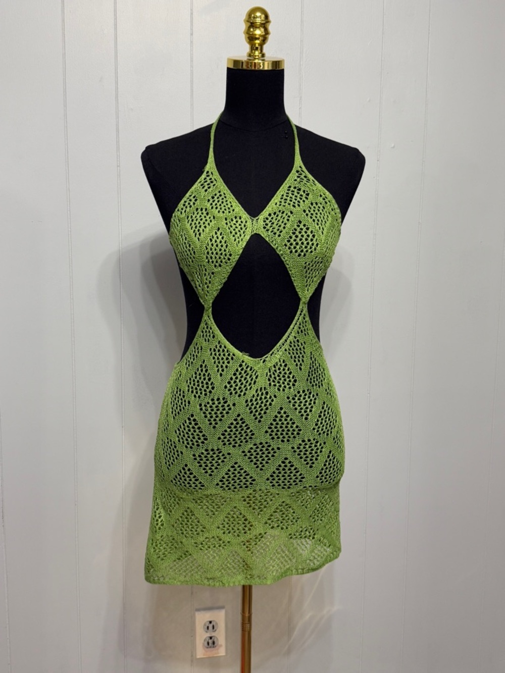 #14)  Lime Crochet Halter Swim Cover-Up Dress